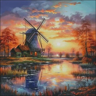 Sunset Windmill 14CT 16CT Printed On Canvas Cross Stitch DIY Set Chinese Pattern Kit Home Needlework Embroidery 165 Colors